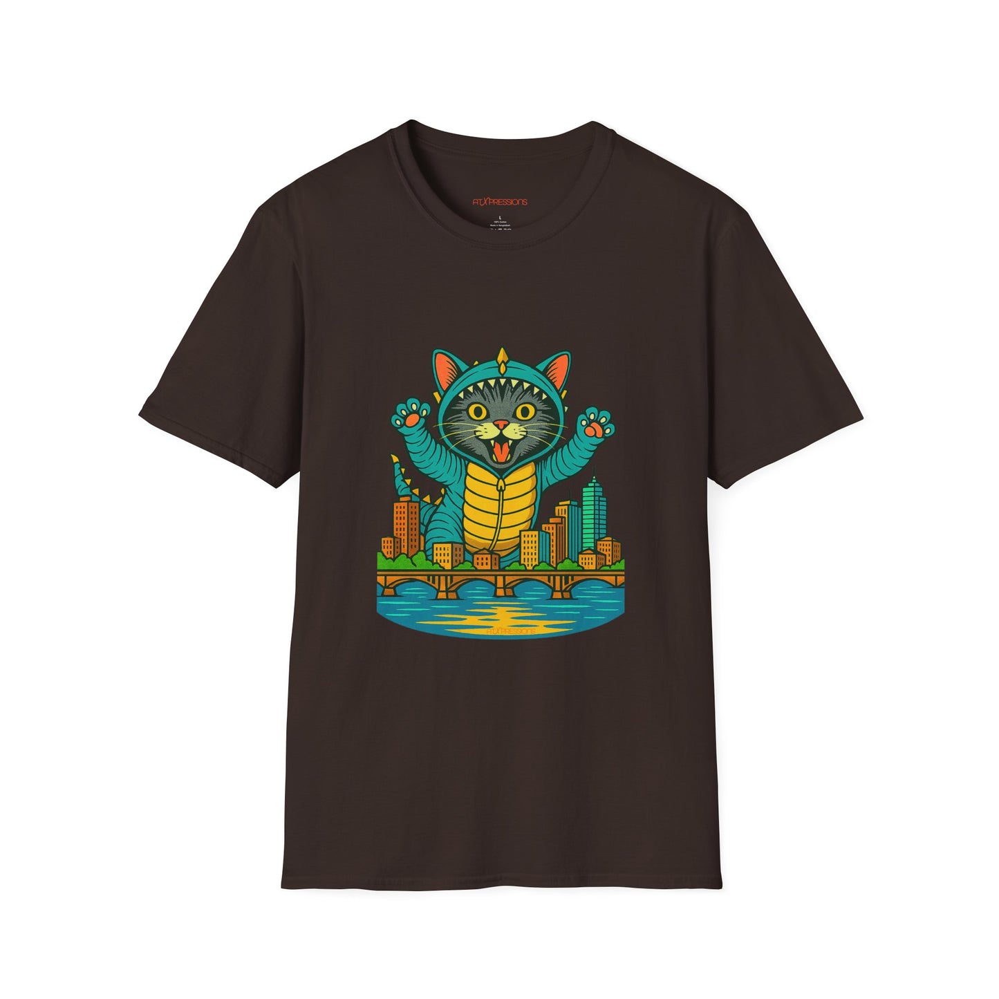 Cat Monster Austin Skyline Graphic T-Shirt
