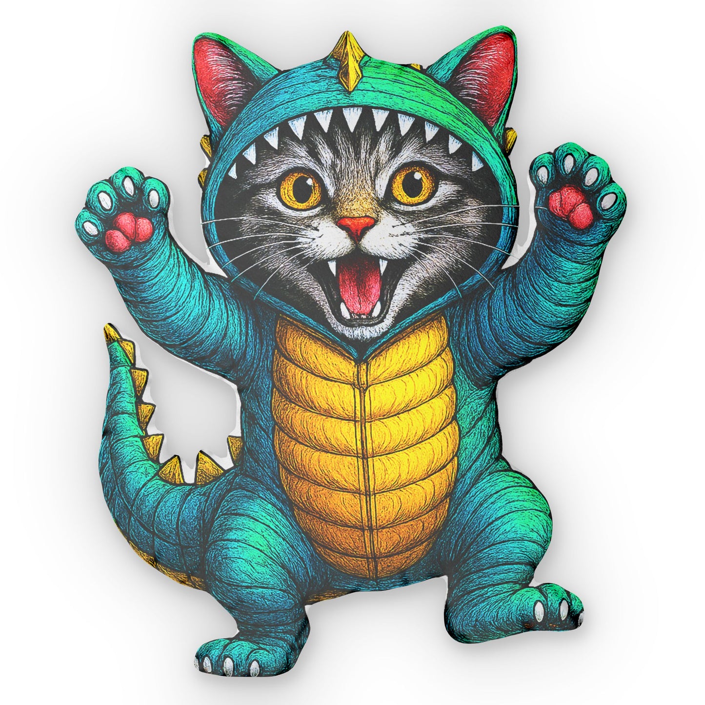 Cat in Dino Costume Custom Shaped Pillow