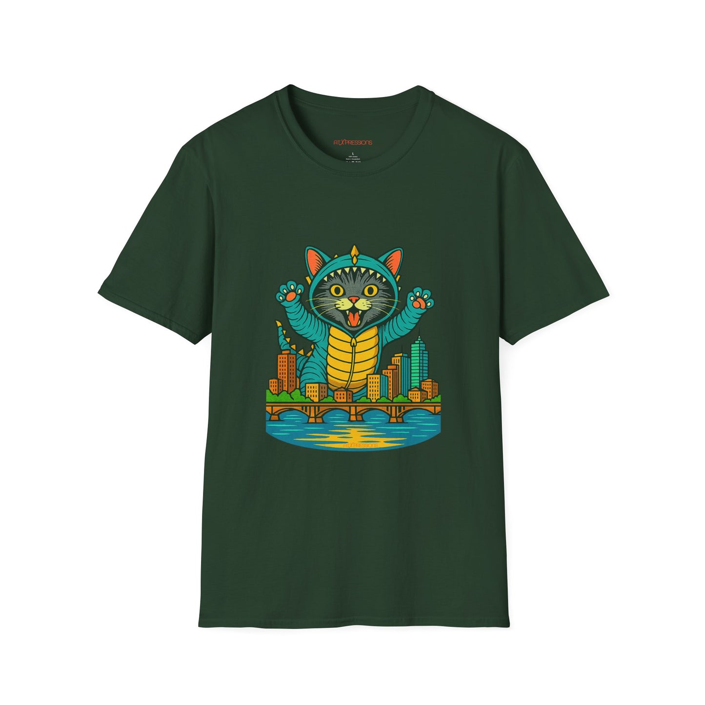 Cat Monster Austin Skyline Graphic T-Shirt