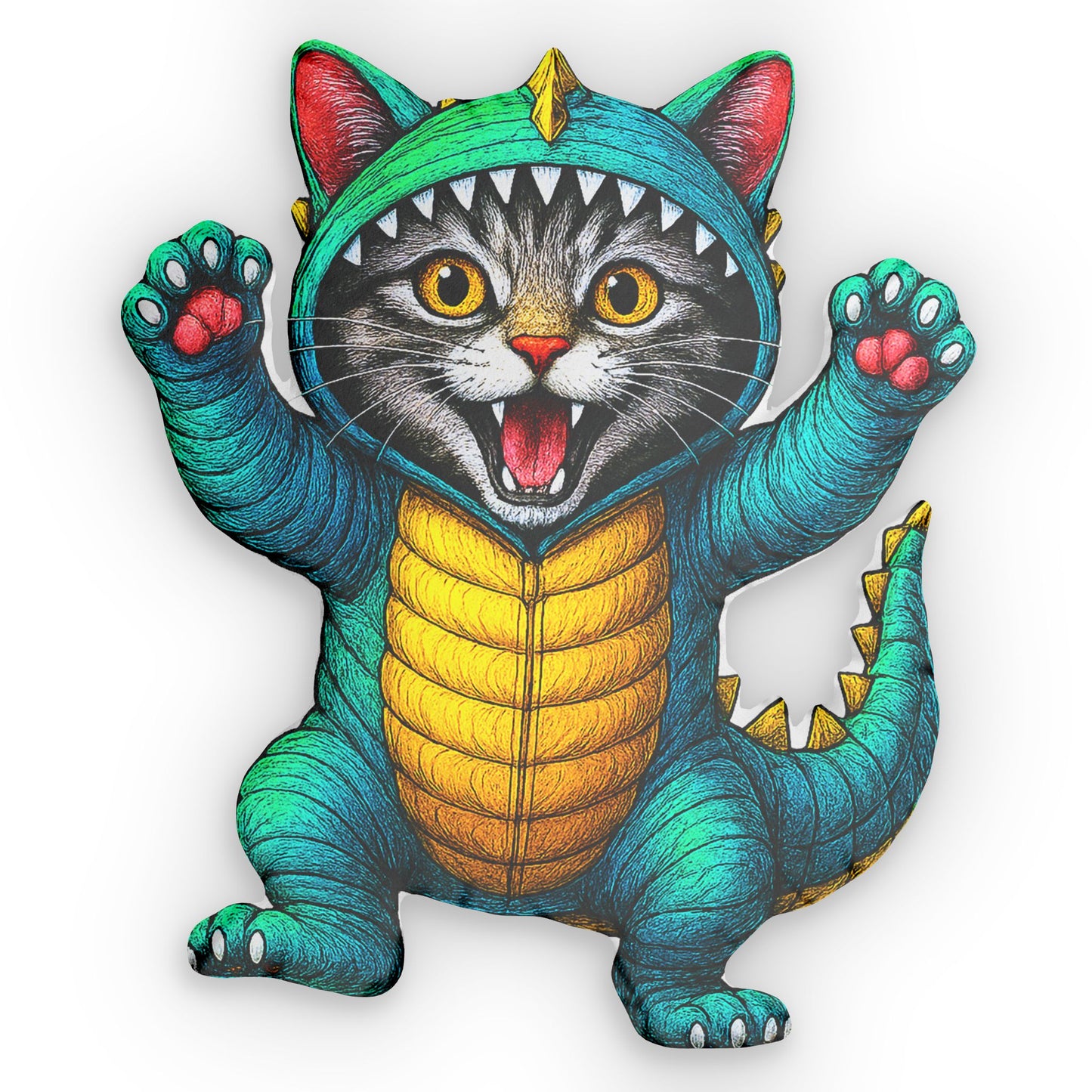 Cat in Dino Costume Custom Shaped Pillow