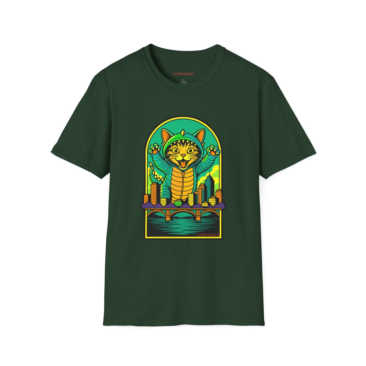 Cat Monster Austin Skyline Graphic T-Shirt