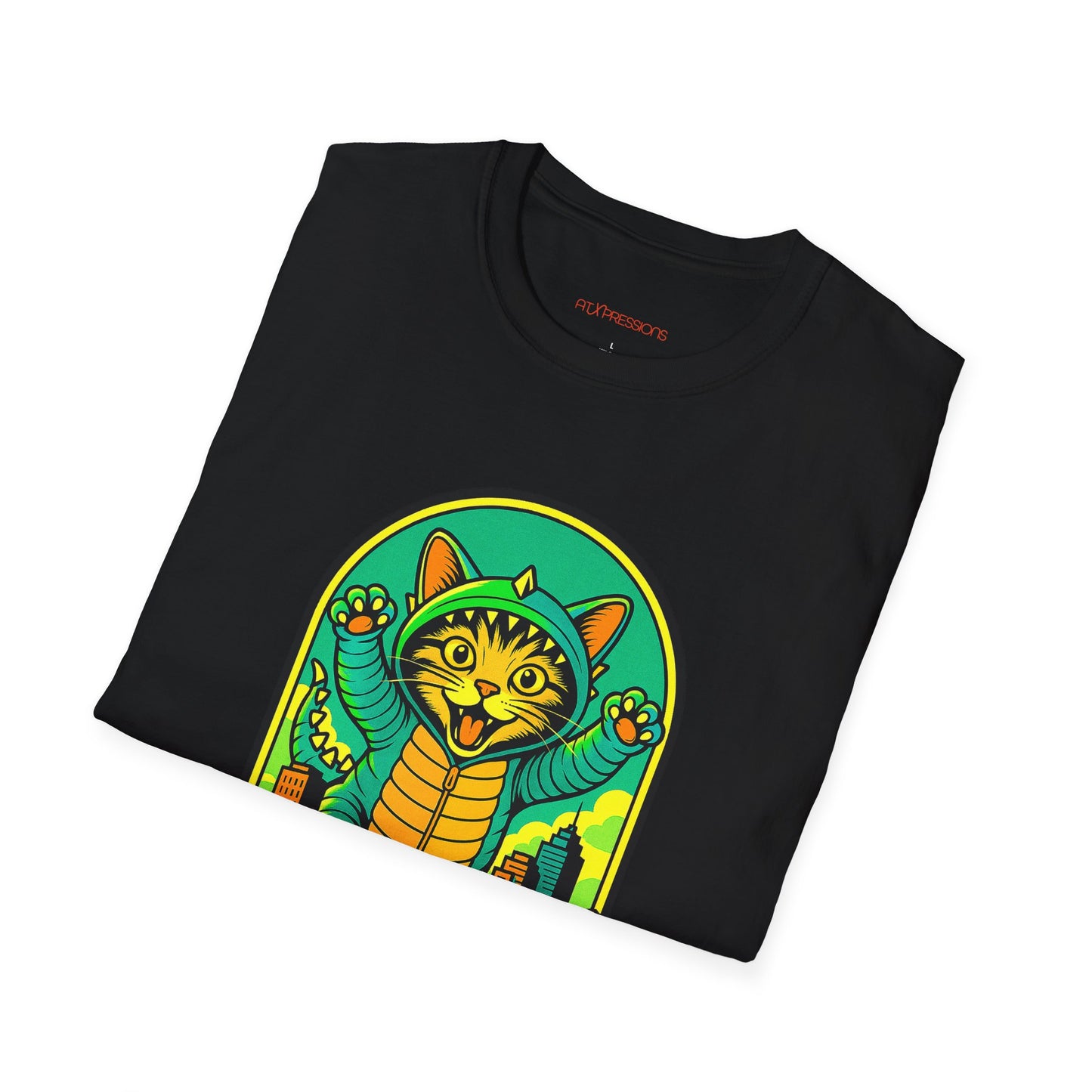 Cat Monster Austin Skyline Graphic T-Shirt