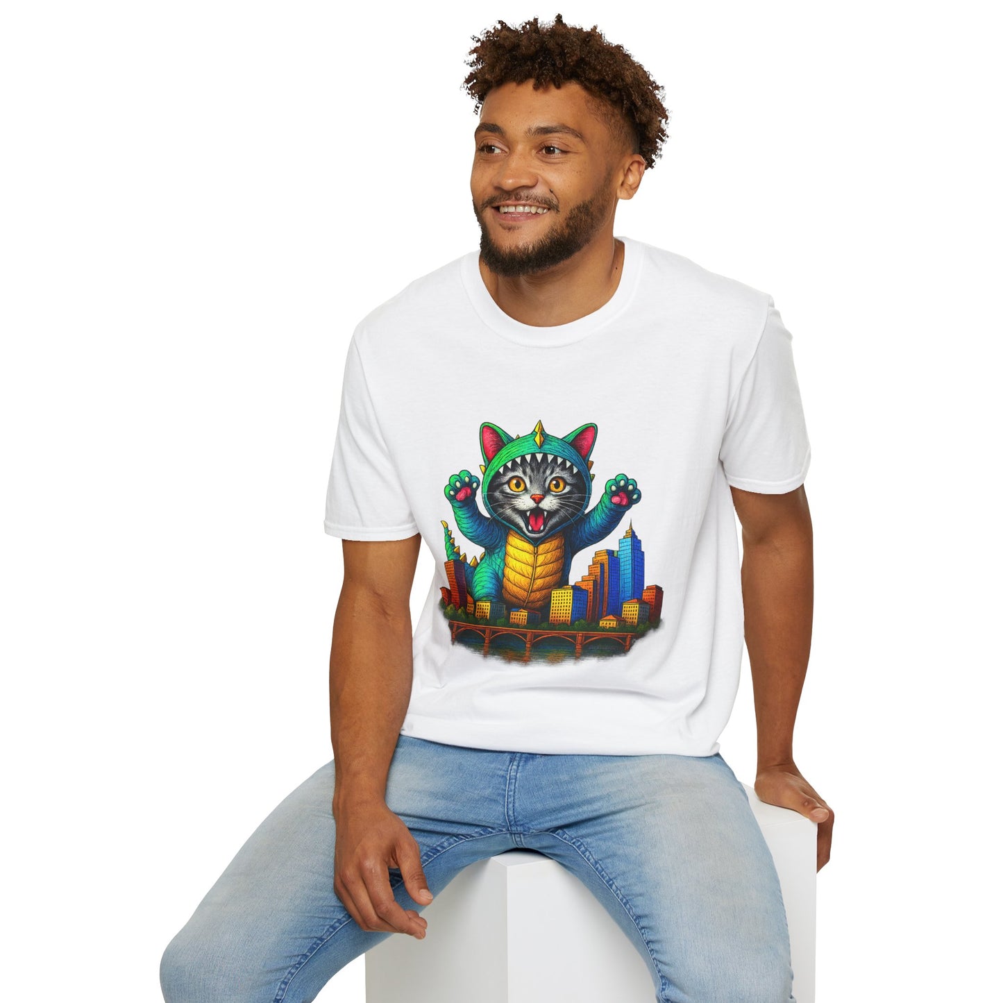 Bold Cat Over Austin Cityscape Unisex Tee | ATXpressions