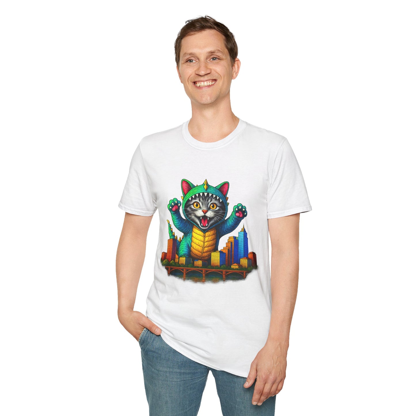 Bold Cat Over Austin Cityscape Unisex Tee | ATXpressions