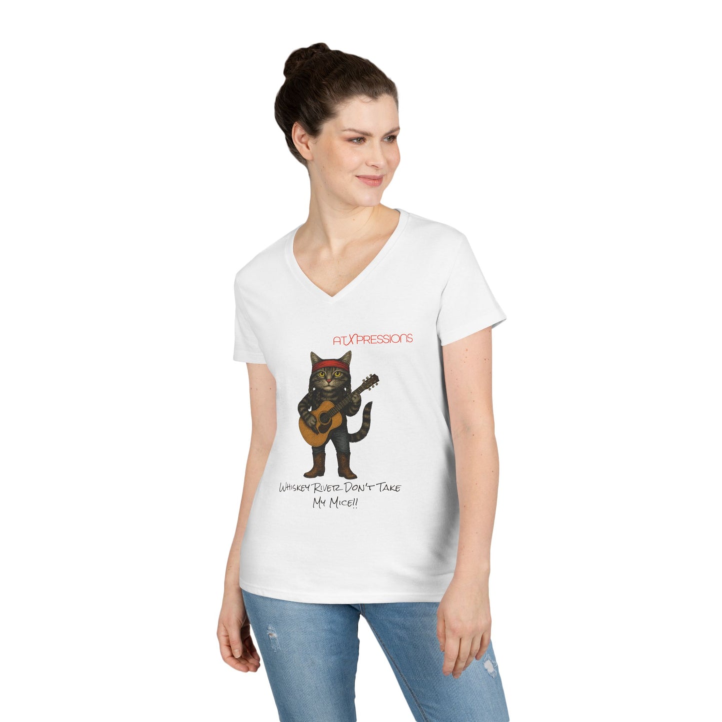 Whiskey River Cat V-Neck Tee | ATXpressions