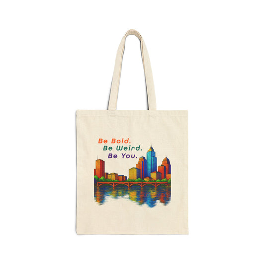 Be Bold Stylish Cotton Canvas Tote, Eco-Friendly Bag, City Skyline Design