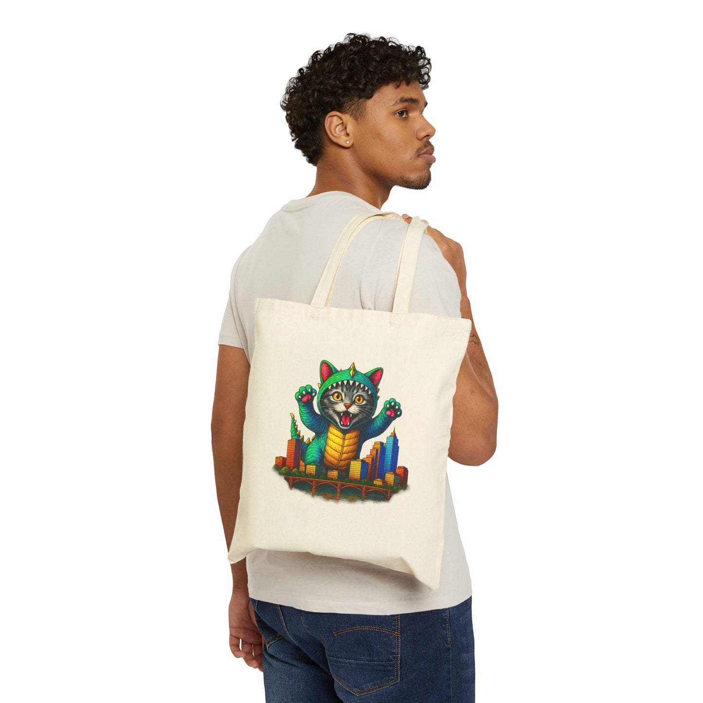 Cat Monster Austin Cityscape Stylish Cotton Canvas Tote Bag