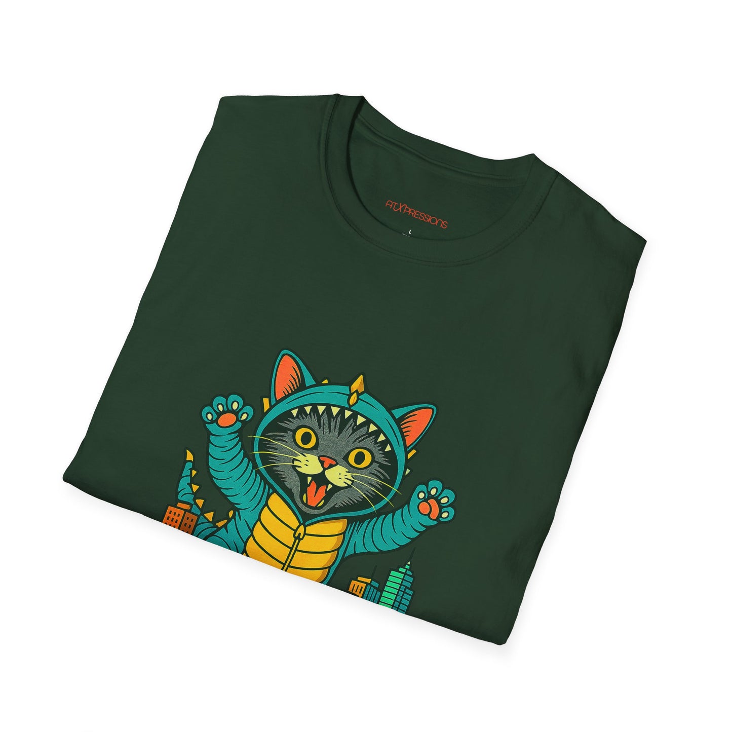 Cat Monster Austin Skyline Graphic T-Shirt