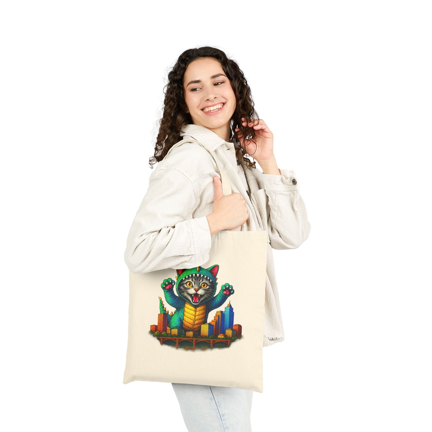 Bold Cat Over Austin Cityscape Cotton Canvas Tote Bag | ATXpressions
