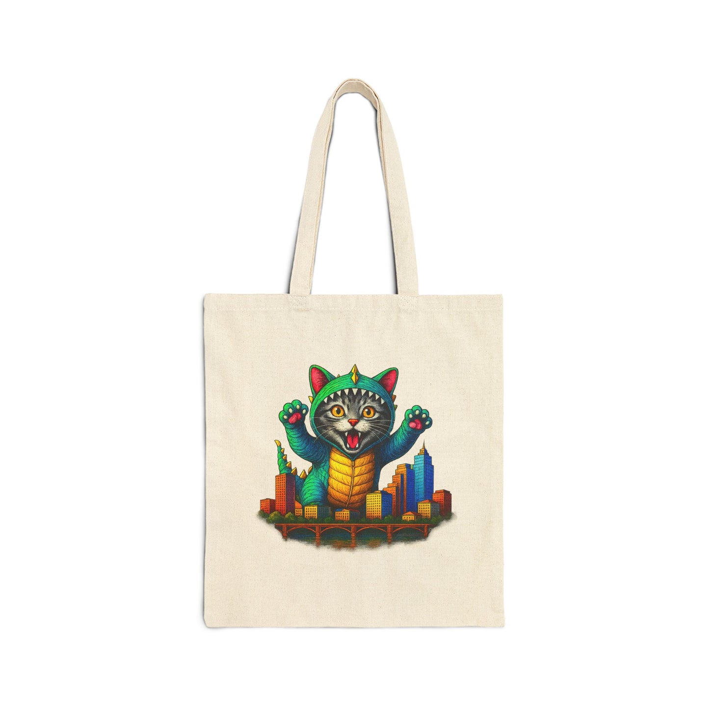 Bold Cat Over Austin Cityscape Cotton Canvas Tote Bag | ATXpressions