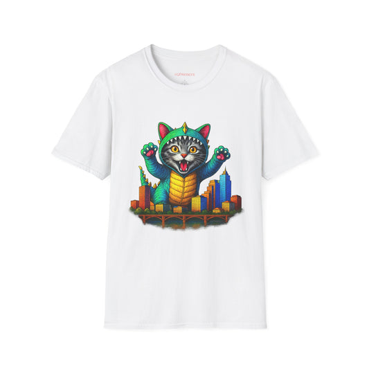 Bold Cat Over Austin Cityscape Unisex Tee | ATXpressions