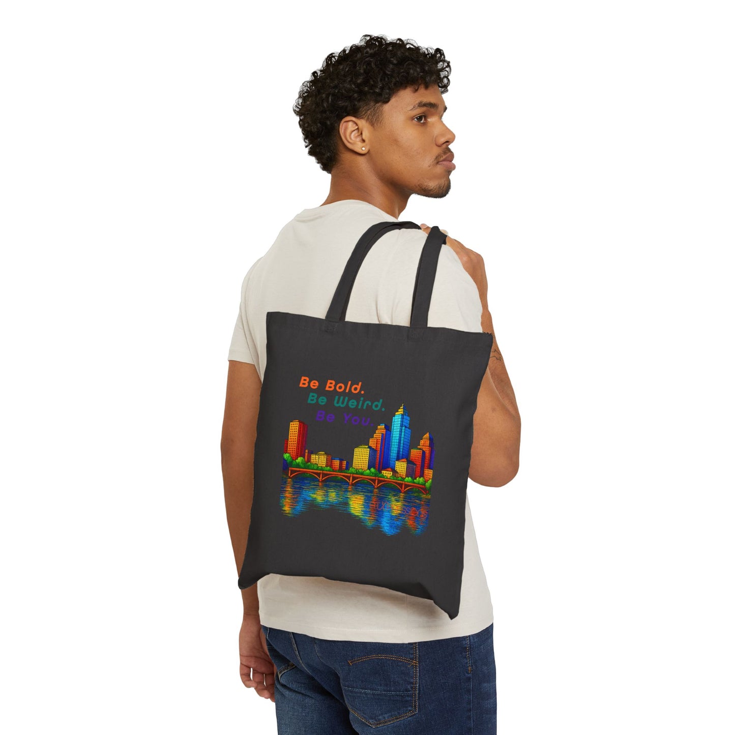 Be Bold Stylish Cotton Canvas Tote, Eco-Friendly Bag, City Skyline Design