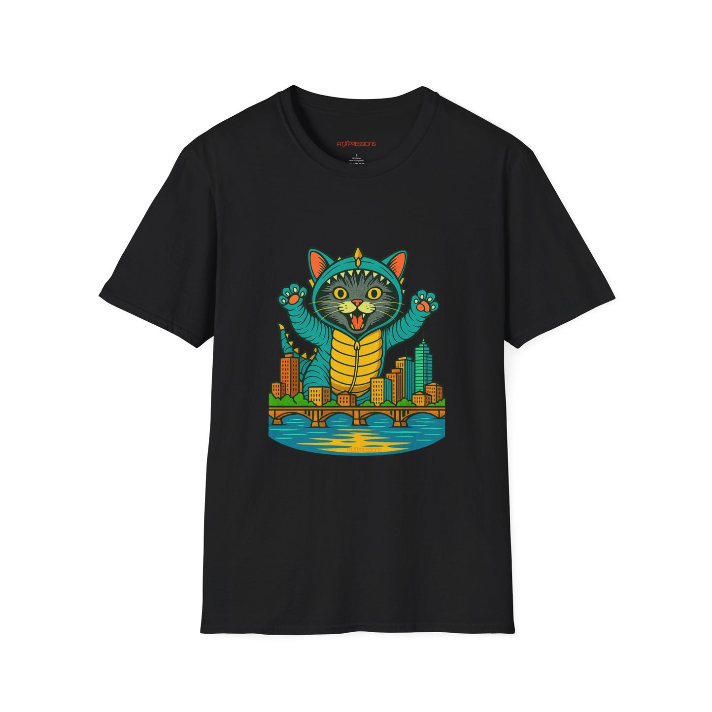 Cat Monster Austin Skyline Graphic T-Shirt