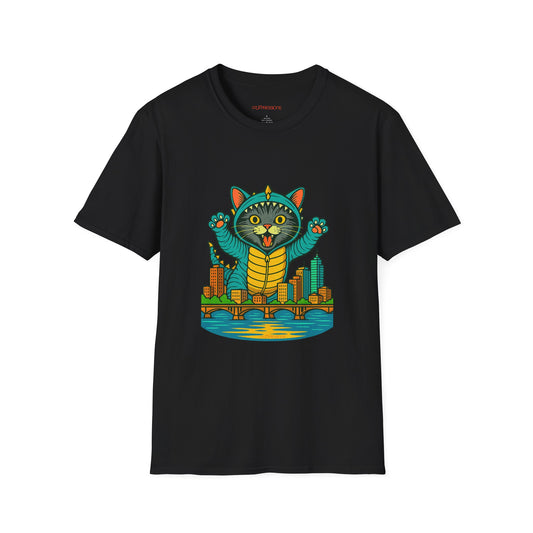 Cat Monster Austin Skyline Graphic T-Shirt