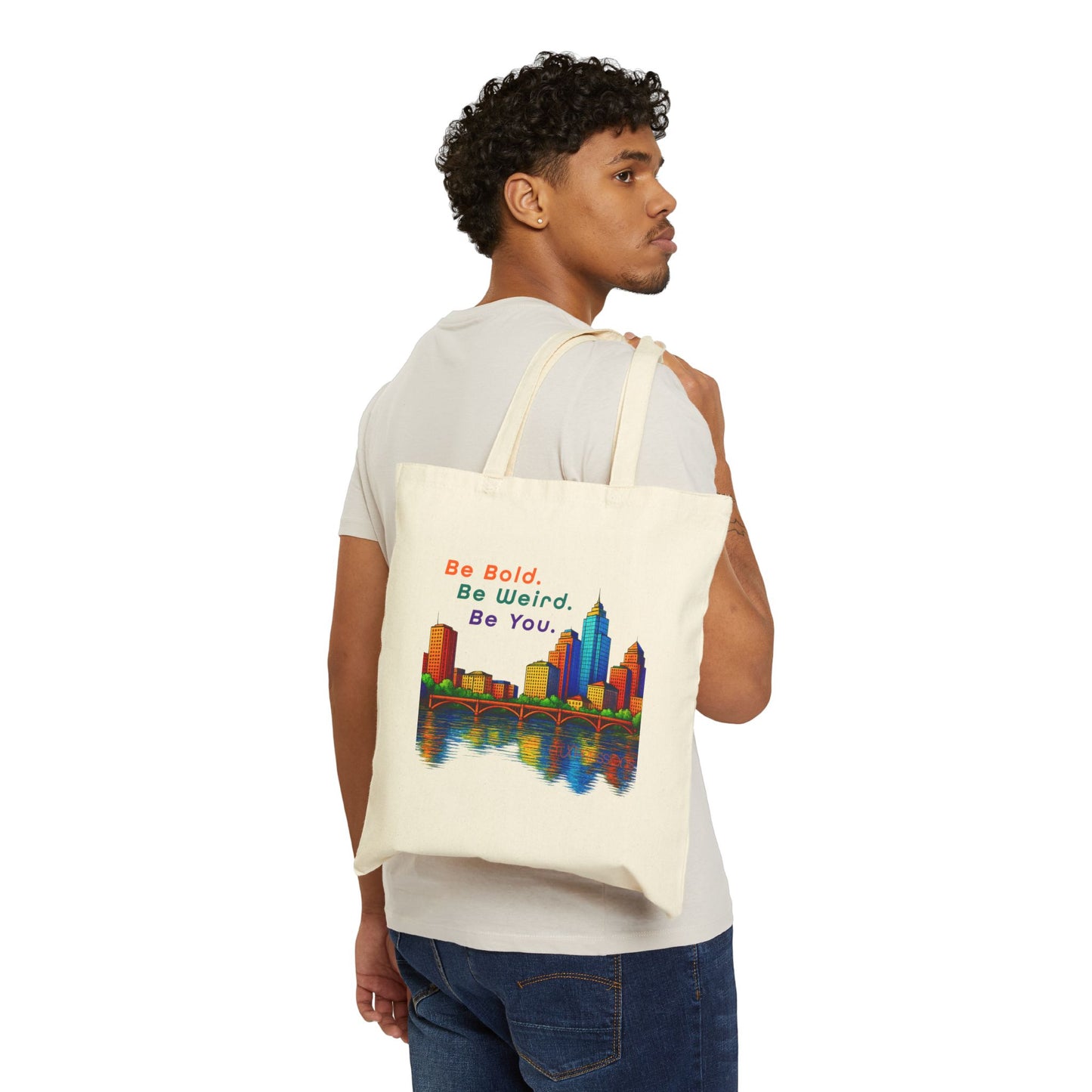 Be Bold Stylish Cotton Canvas Tote, Eco-Friendly Bag, City Skyline Design