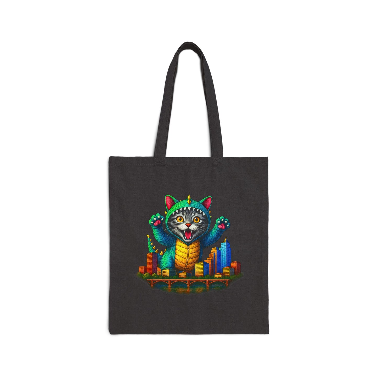 Bold Cat Over Austin Cityscape Cotton Canvas Tote Bag | ATXpressions
